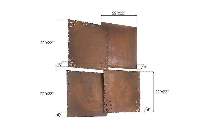 Cast Square Oil Drum Wall Tiles, Resin, Rust Finish, Set of 4