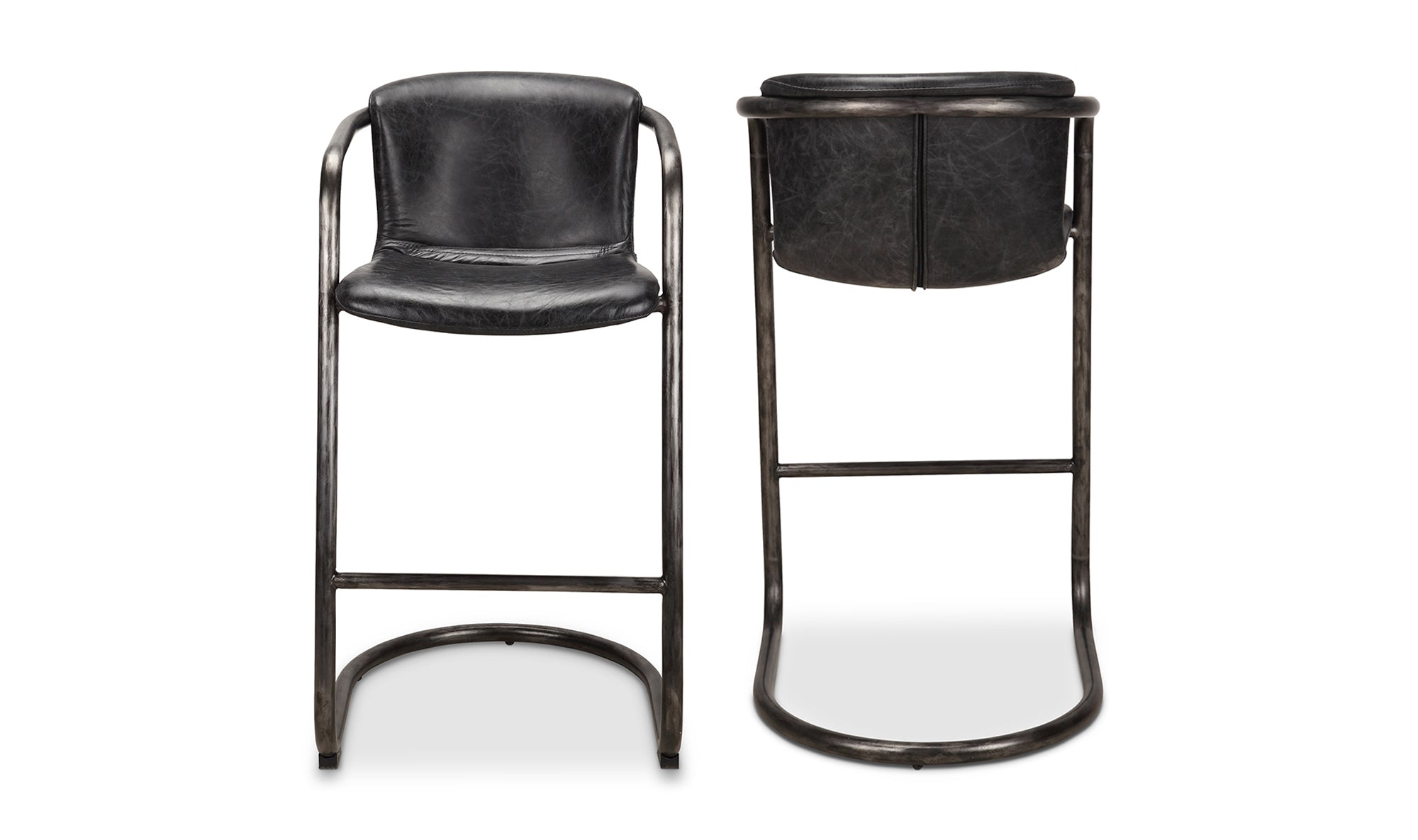 Freeman Barstool Onyx Black Leather - Set Of Two