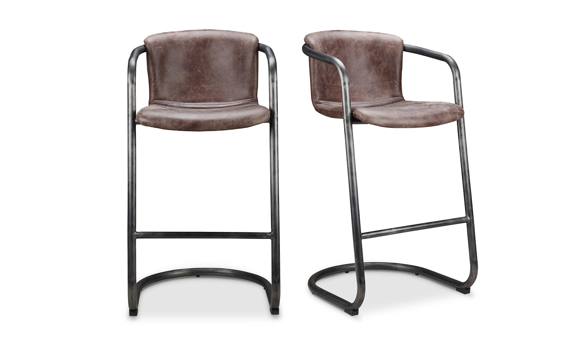 Freeman Barstool Grazed Brown Leather - Set Of Two