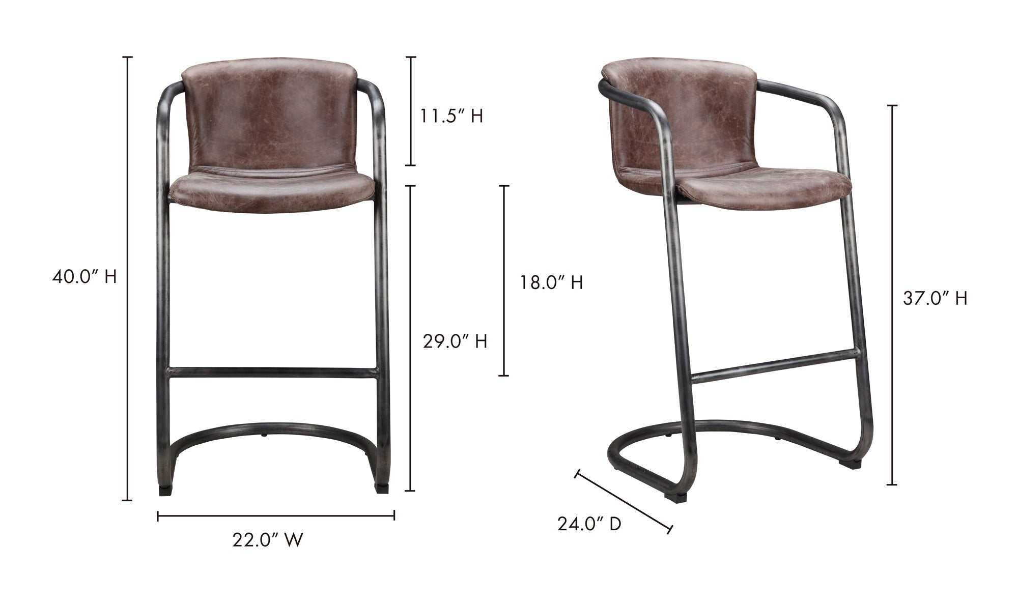 Freeman Barstool Grazed Brown Leather - Set Of Two