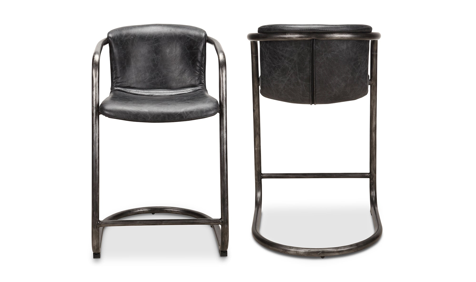 Freeman Counter Stool Onyx Black Leather - Set Of Two