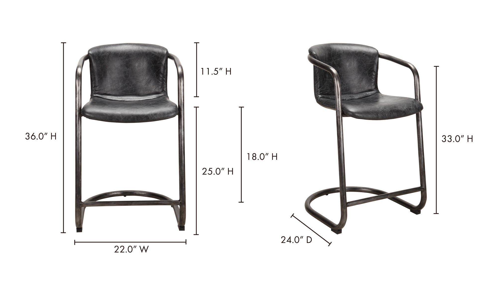 Freeman Counter Stool Onyx Black Leather - Set Of Two