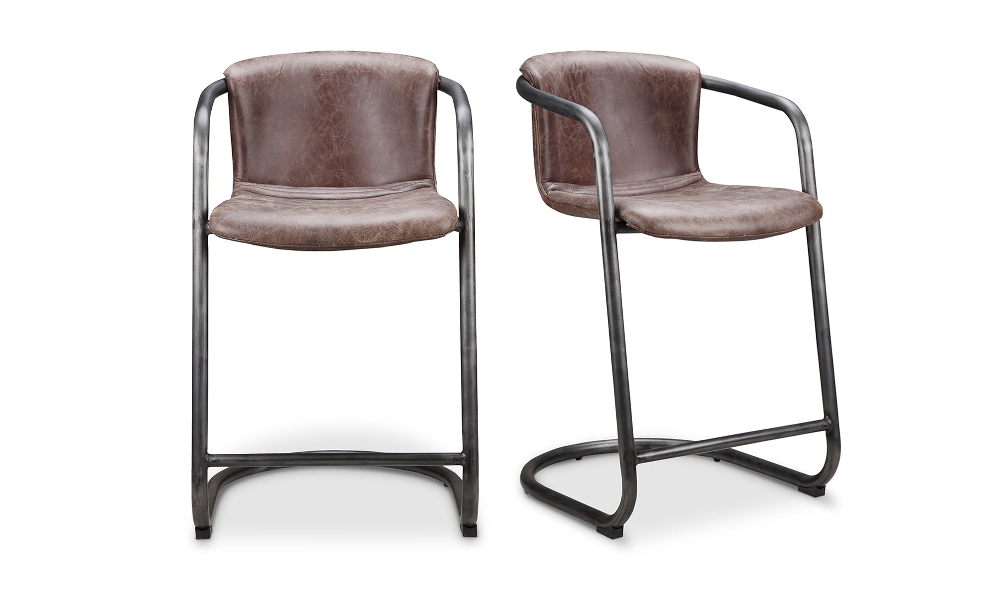 Freeman Counter Stool Grazed Brown Leather - Set Of Two