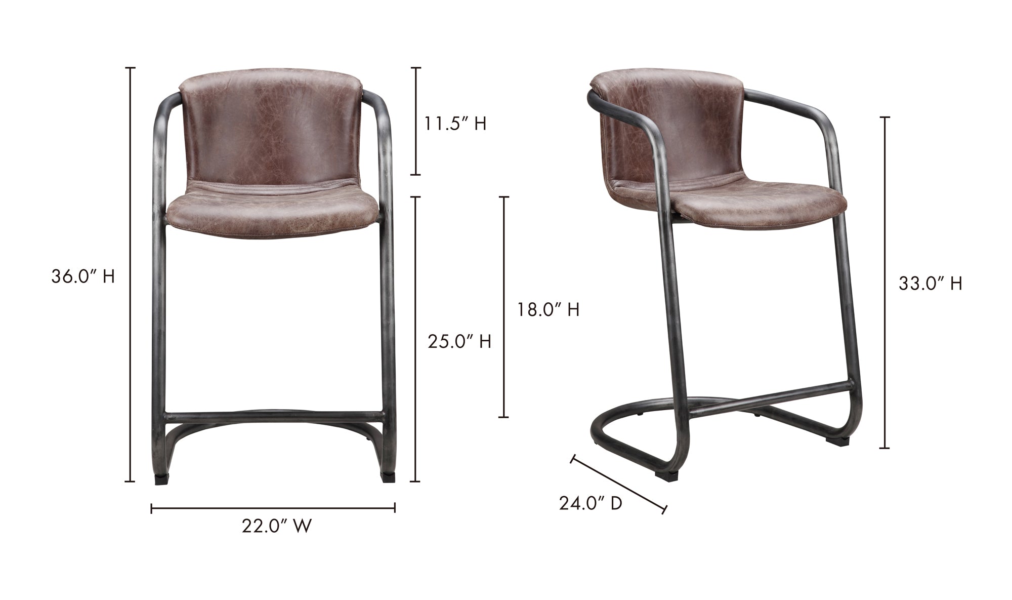 Freeman Counter Stool Grazed Brown Leather - Set Of Two