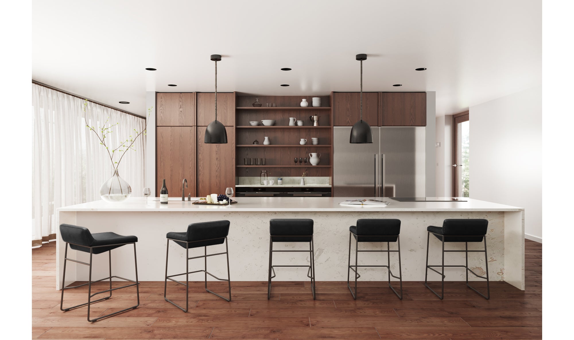 Starlet Counter Stool Onyx Black Leather - Set Of Two