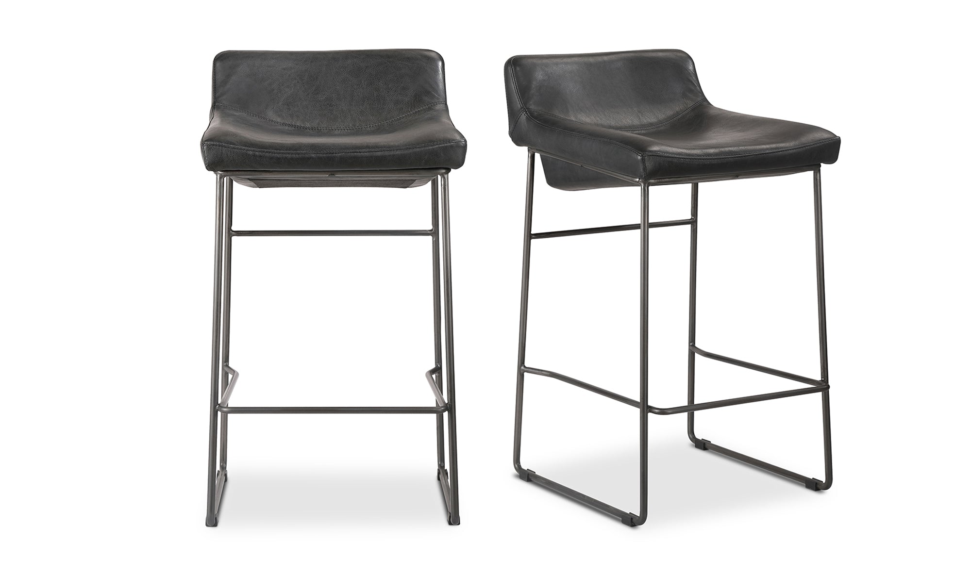 Starlet Counter Stool Onyx Black Leather - Set Of Two