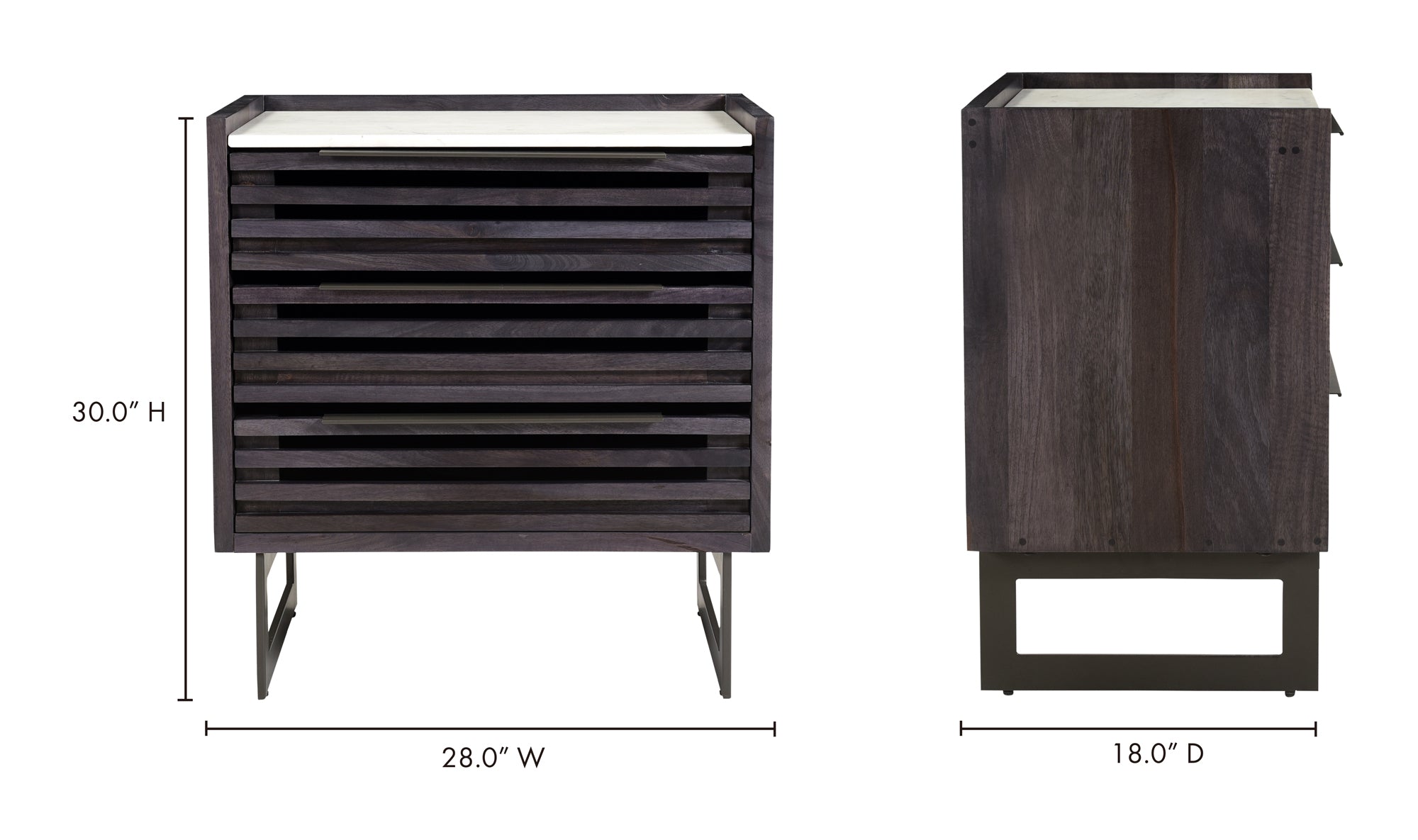 Paloma 3 Drawer Nightstand Charcoal Grey