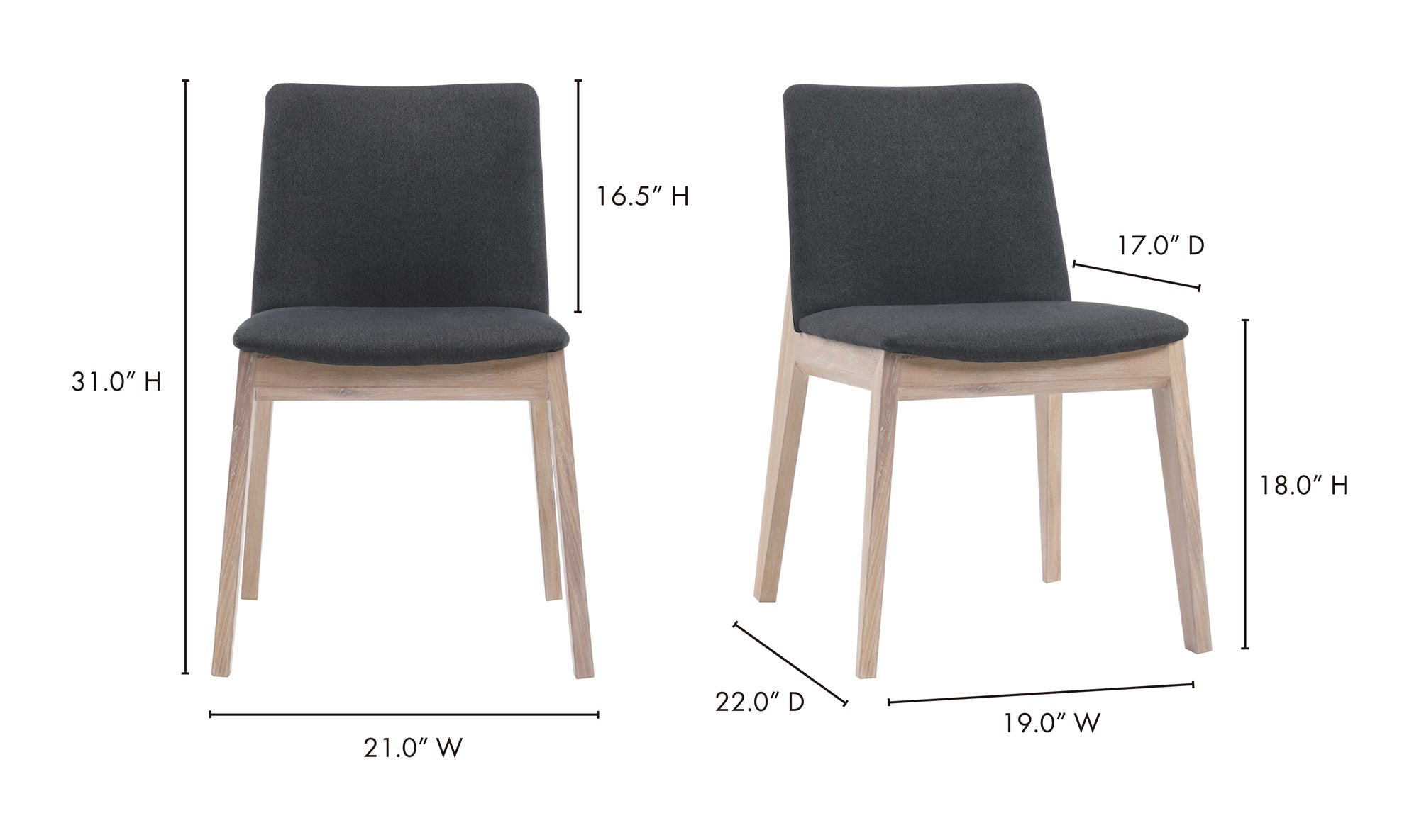 Deco Oak Dining Chair Dark Grey - Set Of Two