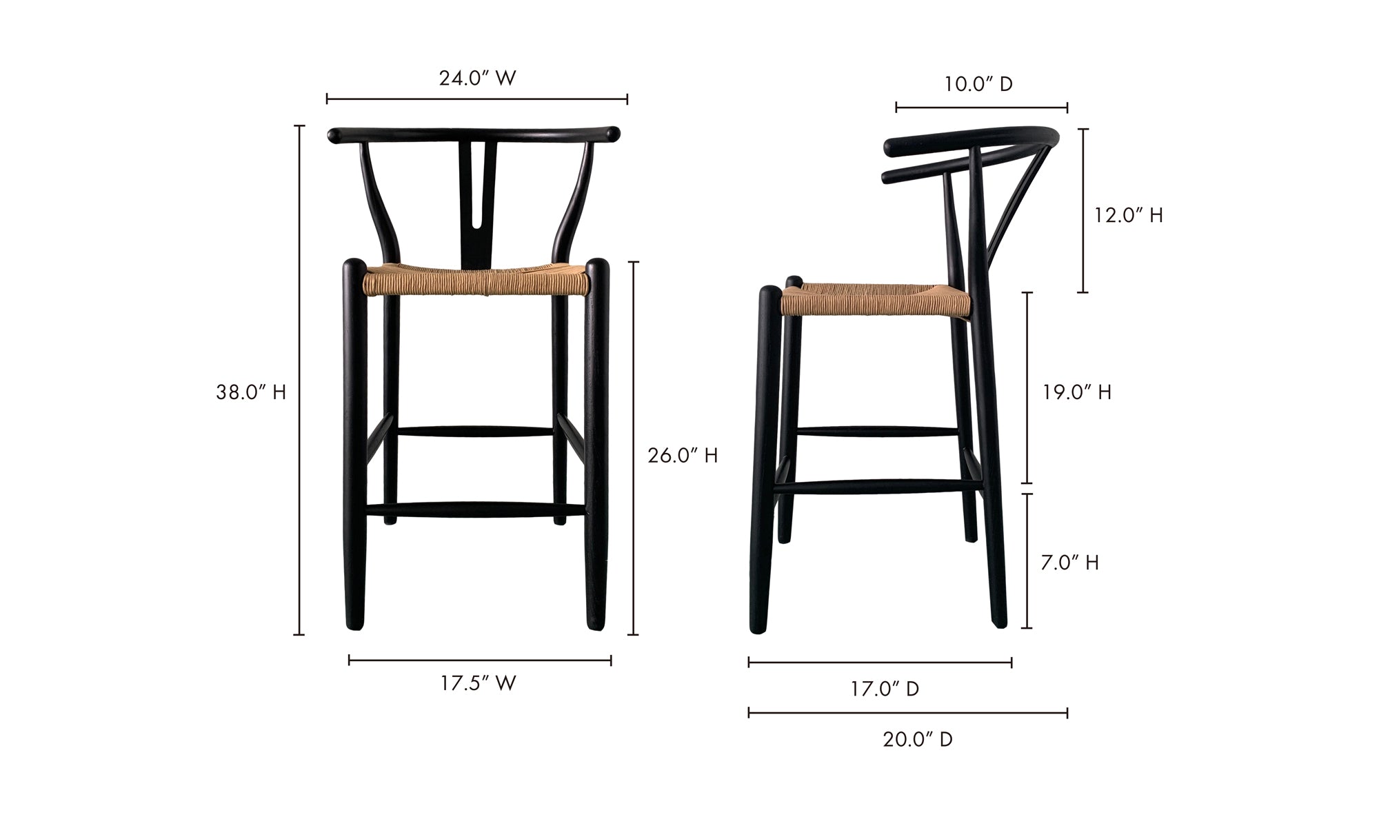 Ventana Counter Stool Black and Natural