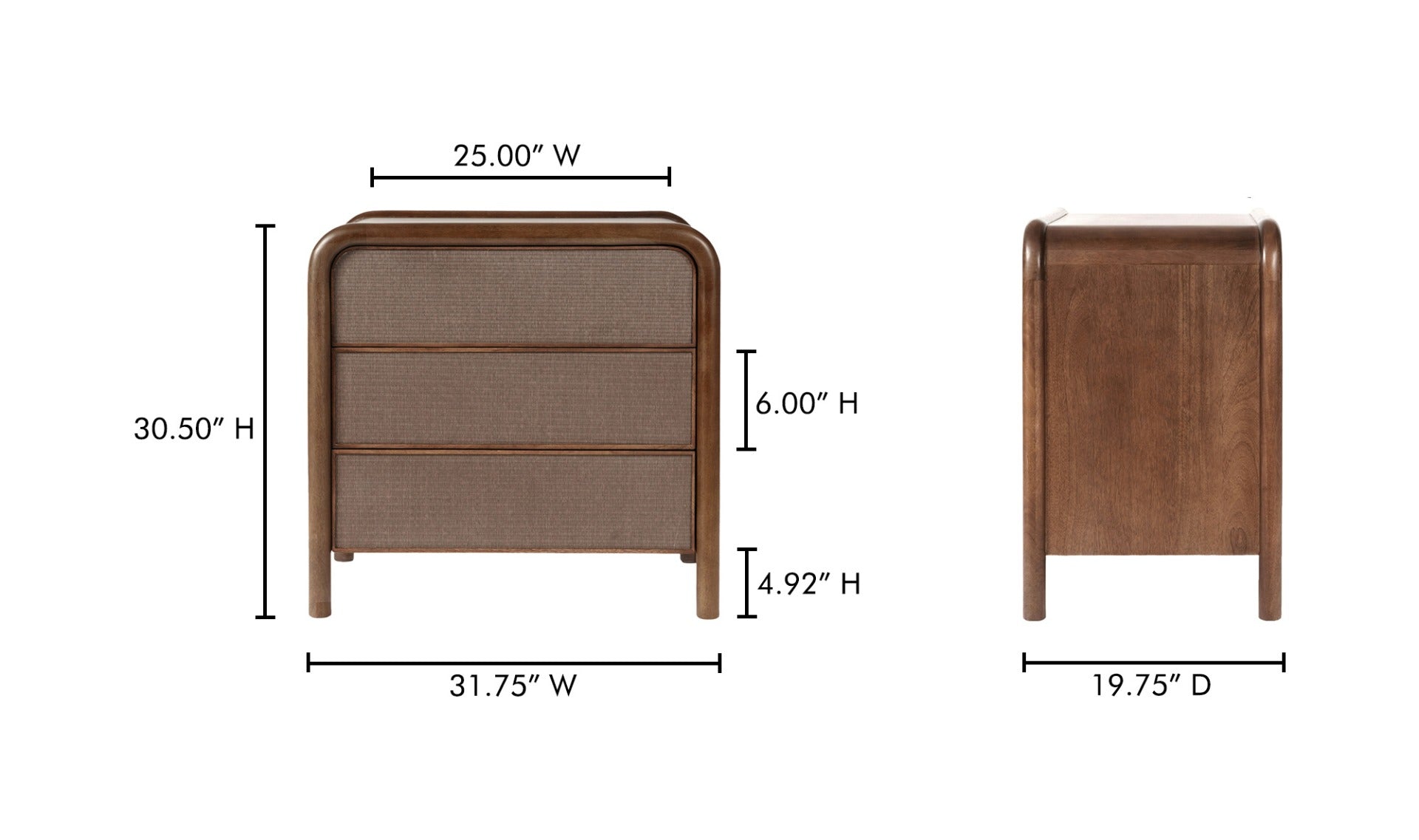 Rye 3 Drawer Nightstand Warm Brown