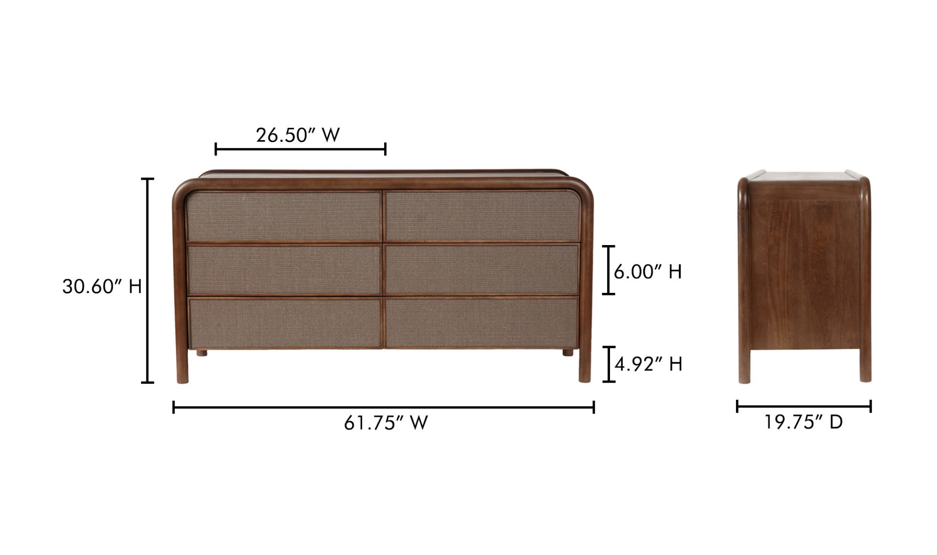 Rye 6 Drawer Dresser Warm Brown