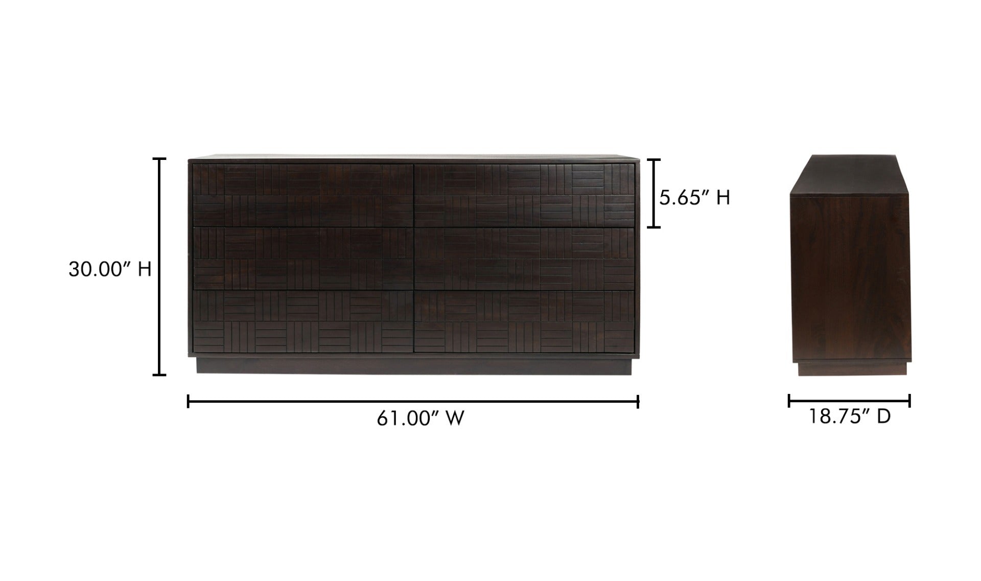 Denman 6 Drawer Dresser Dark Brown