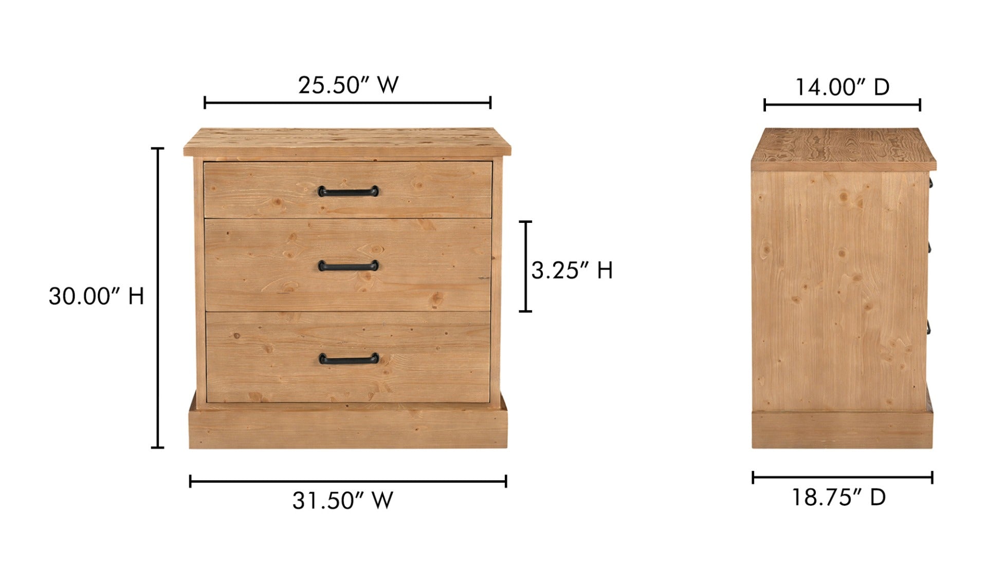 Tade 3 Drawer Nighstand Honey Pine