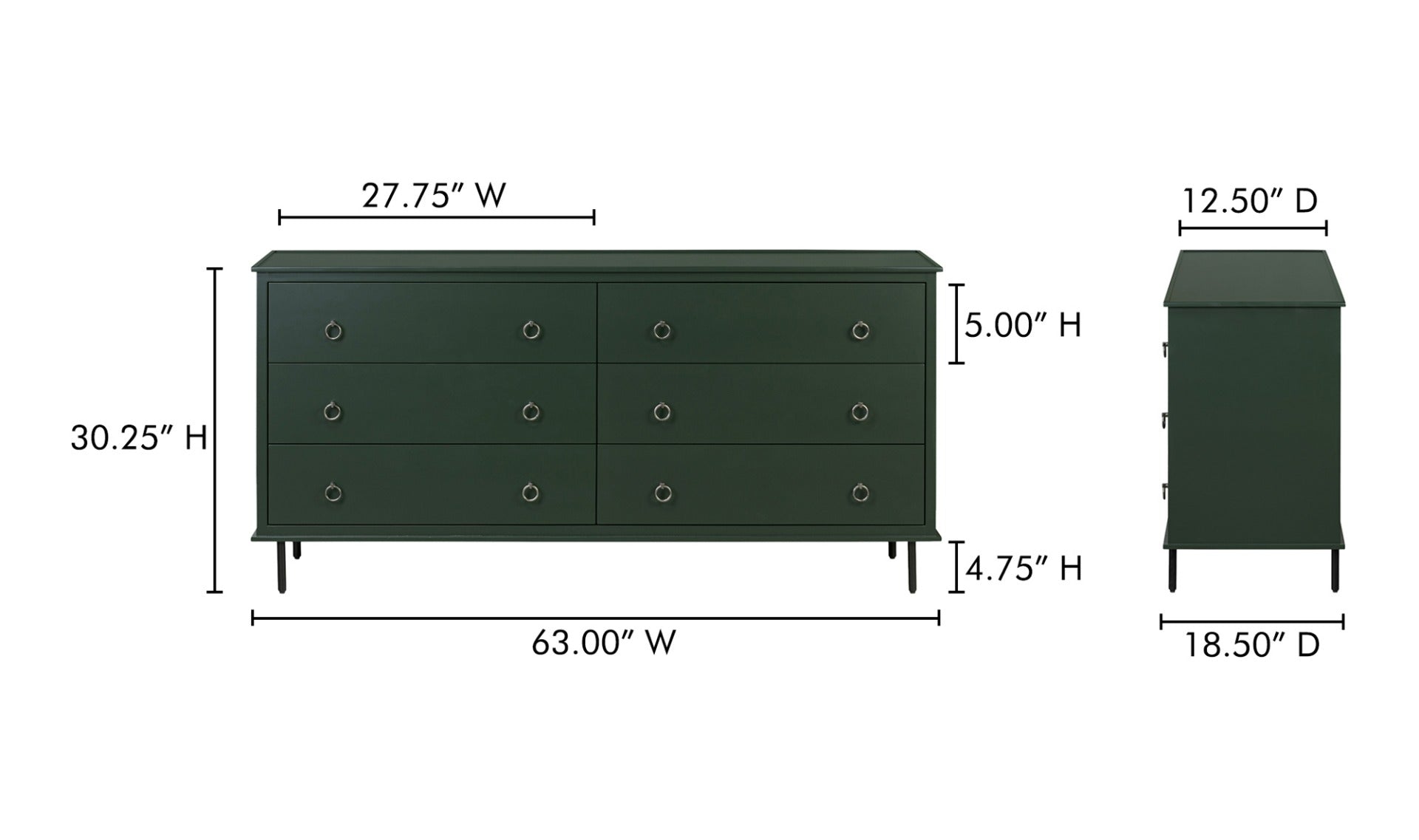 Reagan 6 Drawer Dresser Deep Green