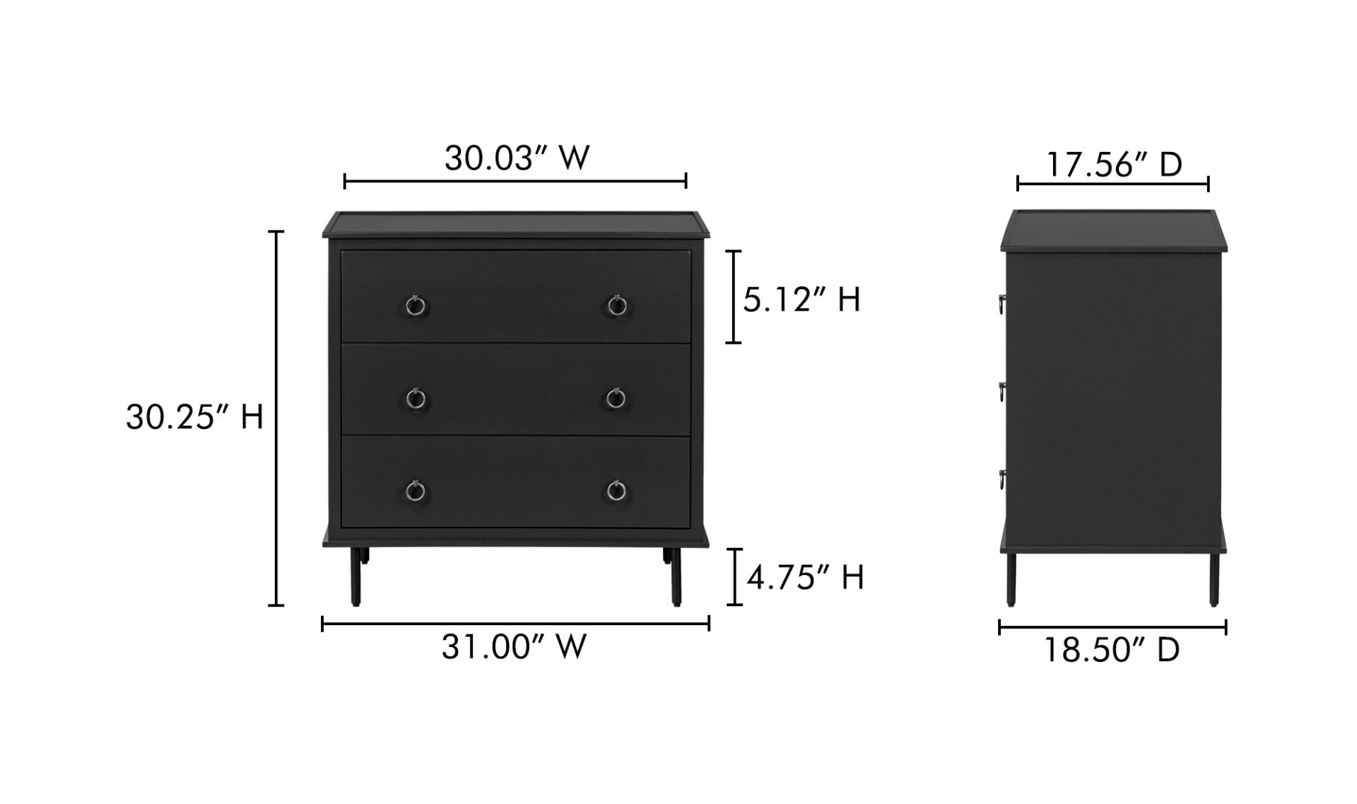 Reagan 3 Drawer Nightstand Black