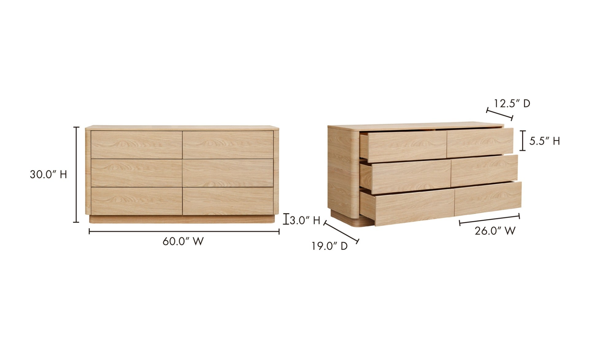 Round Off Dresser Light Oak Brown