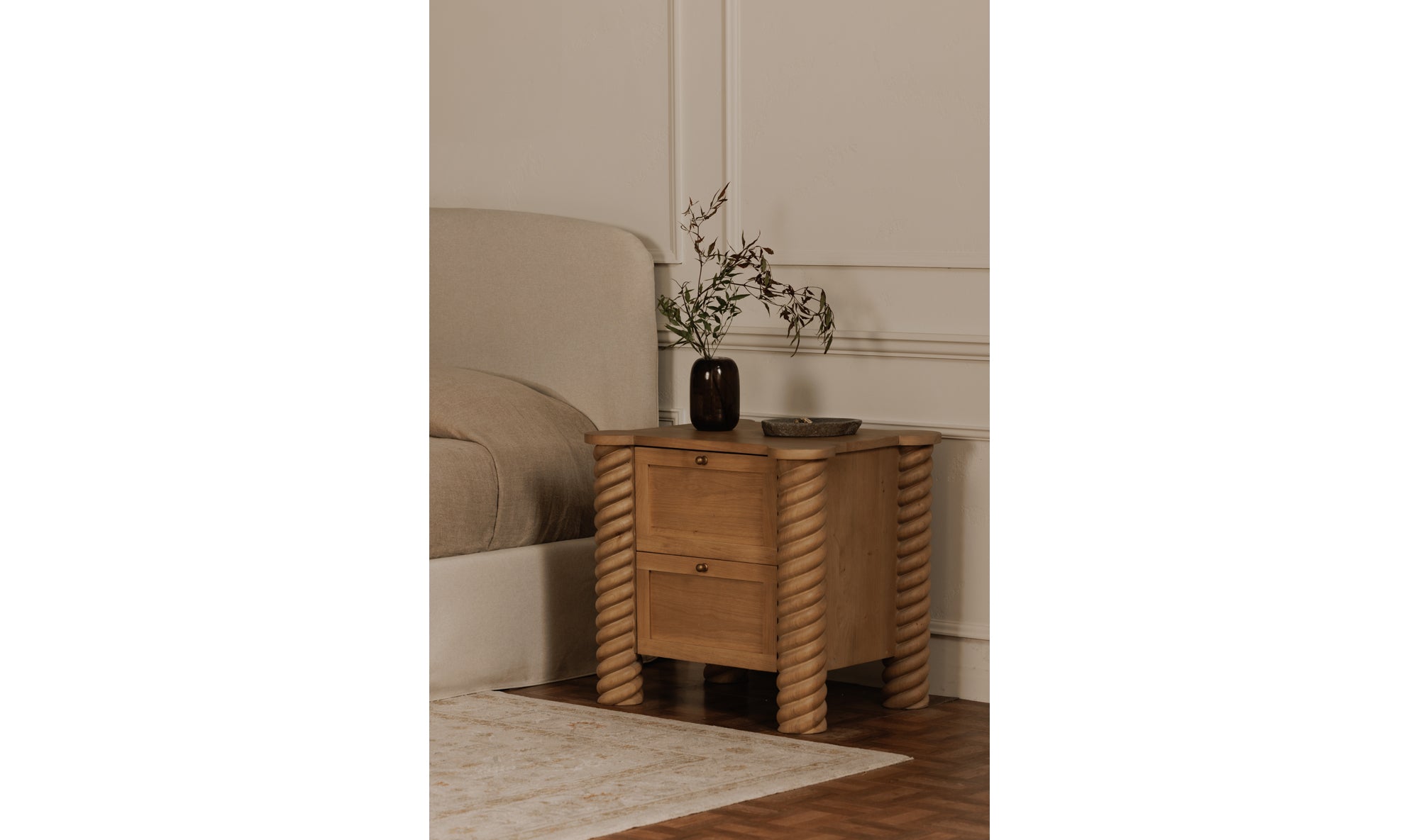 Treccia 2 Drawer Nightstand Oak