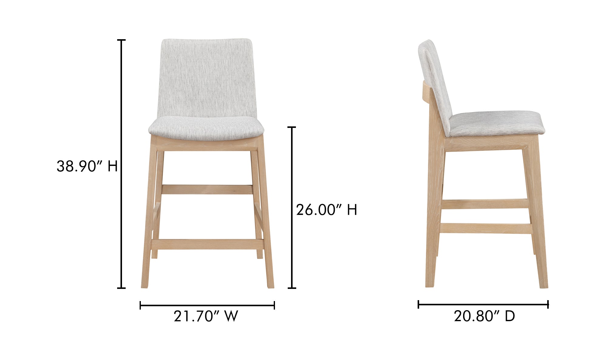 Deco Oak Counter Stool Light Grey