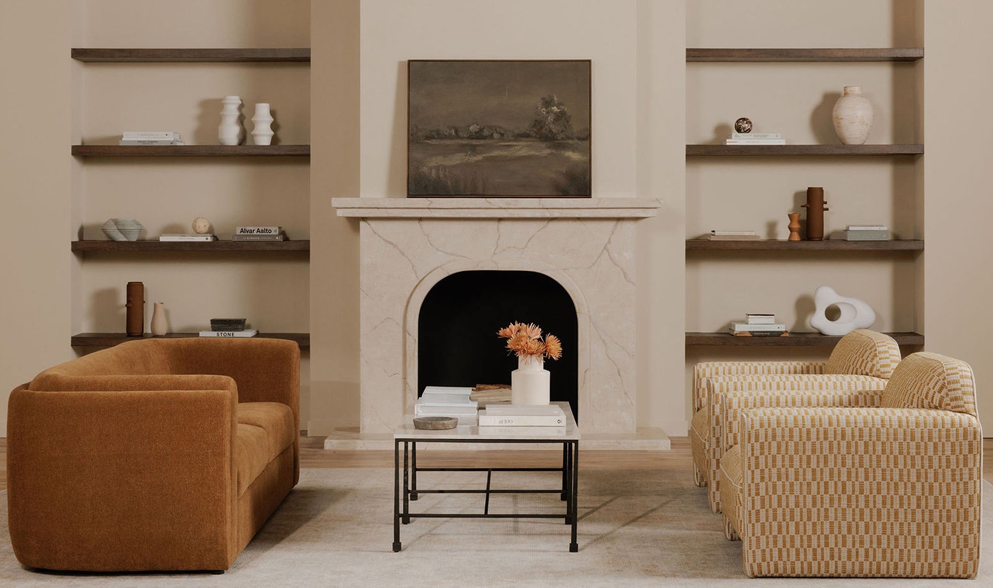 River Coffee Table Botticino Marble