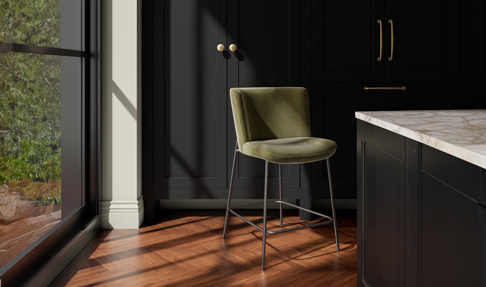 Early Counter Stool Faux Green Mohair