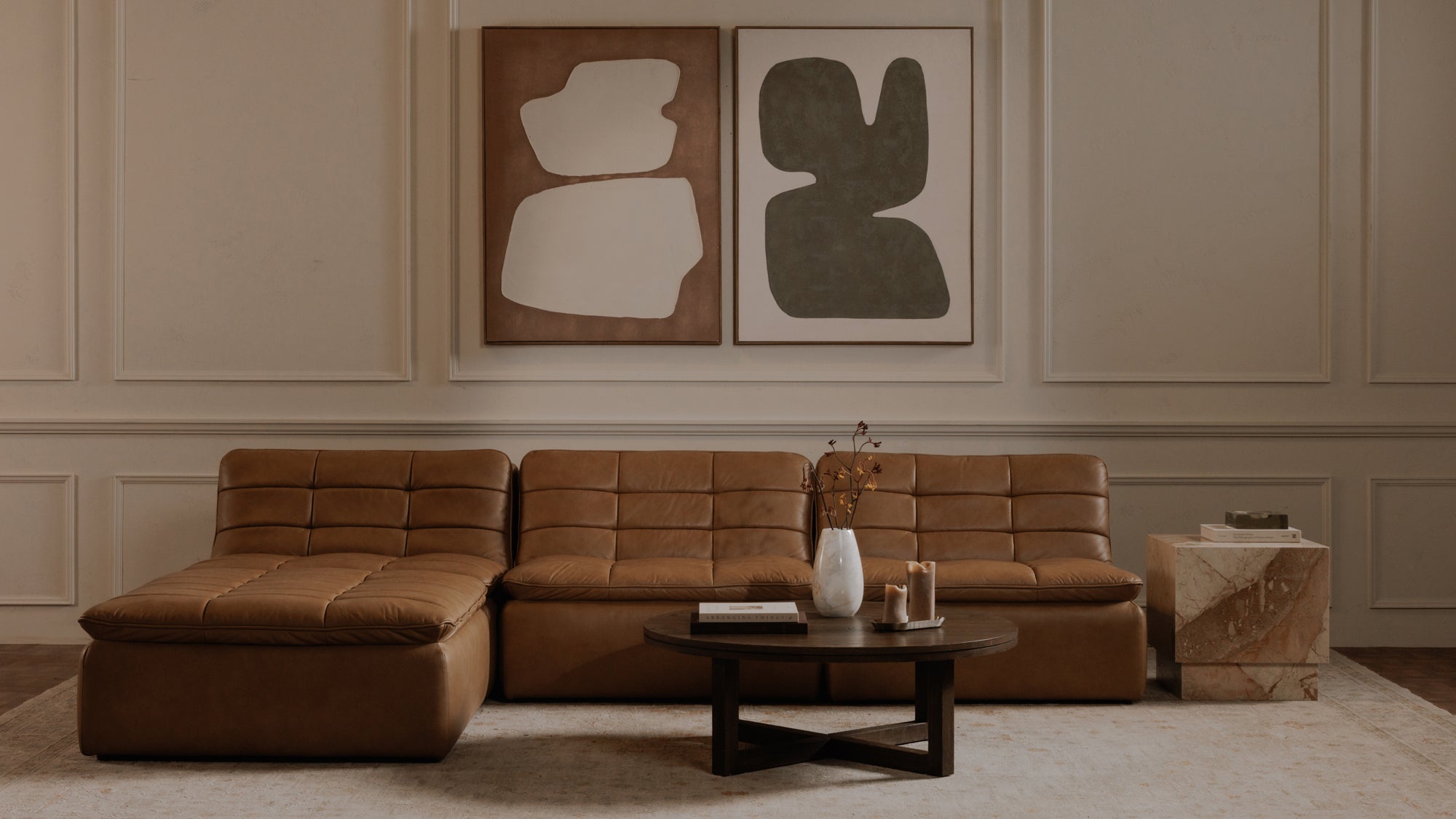 Lino Armless Modular Sofa Tan Leather