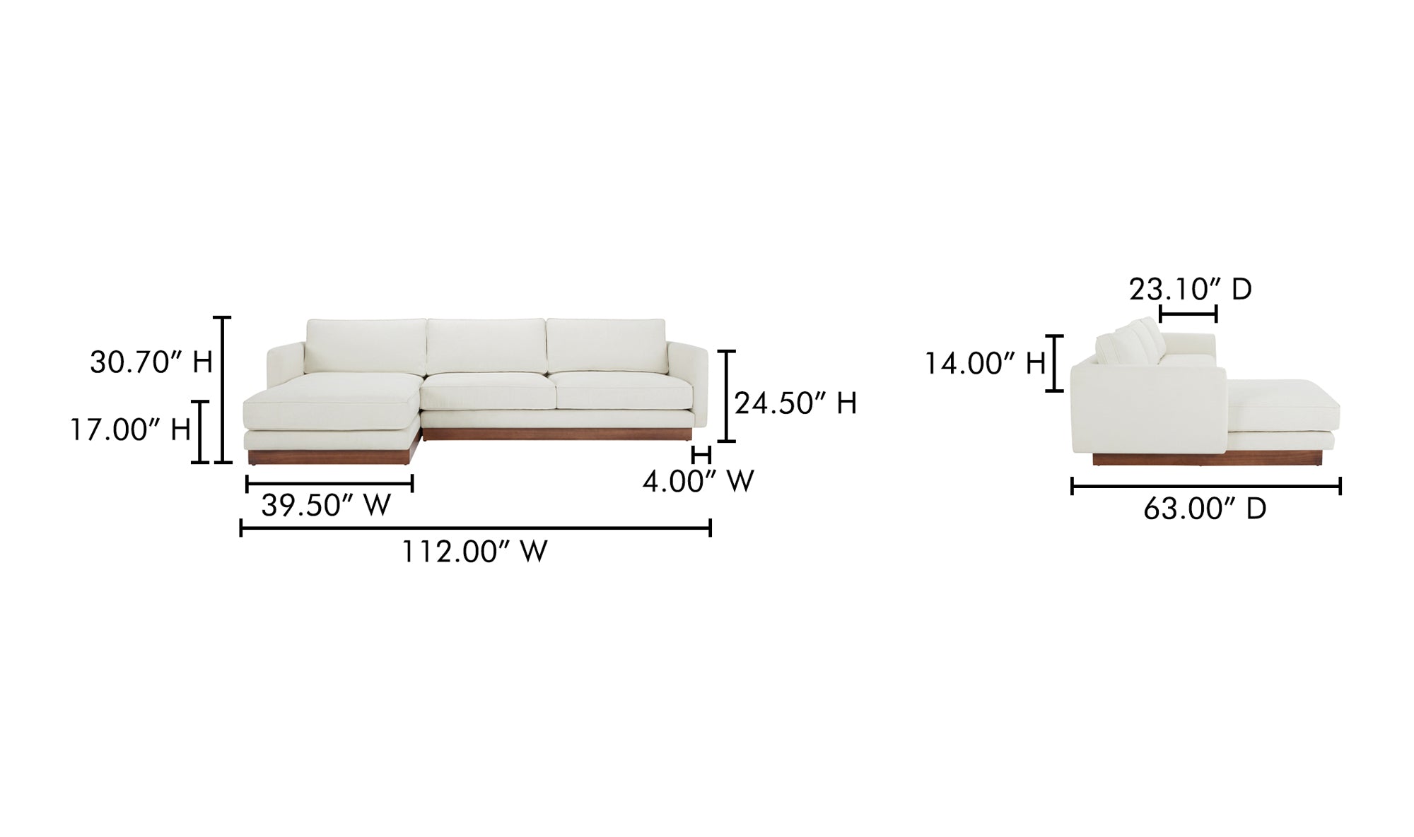 Vernon Left Sectional White
