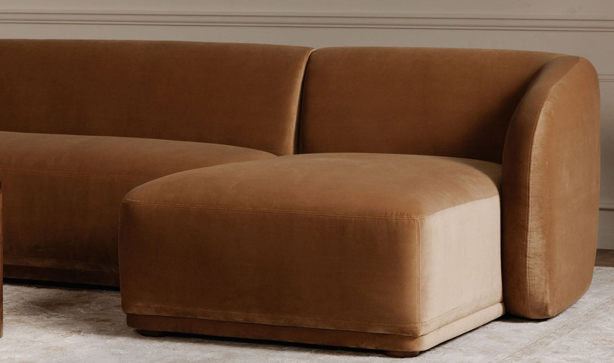 Faye Left Sectional Tan Faux Mohair