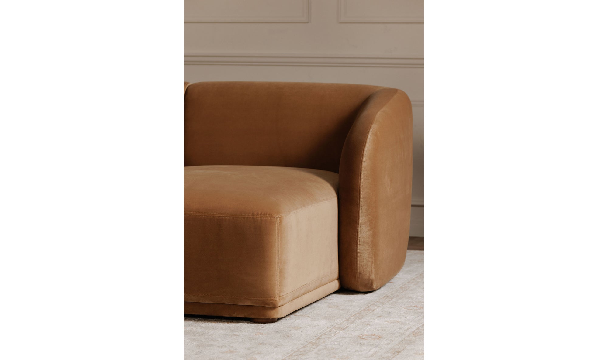 Faye Right Sectional Tan Faux Mohair