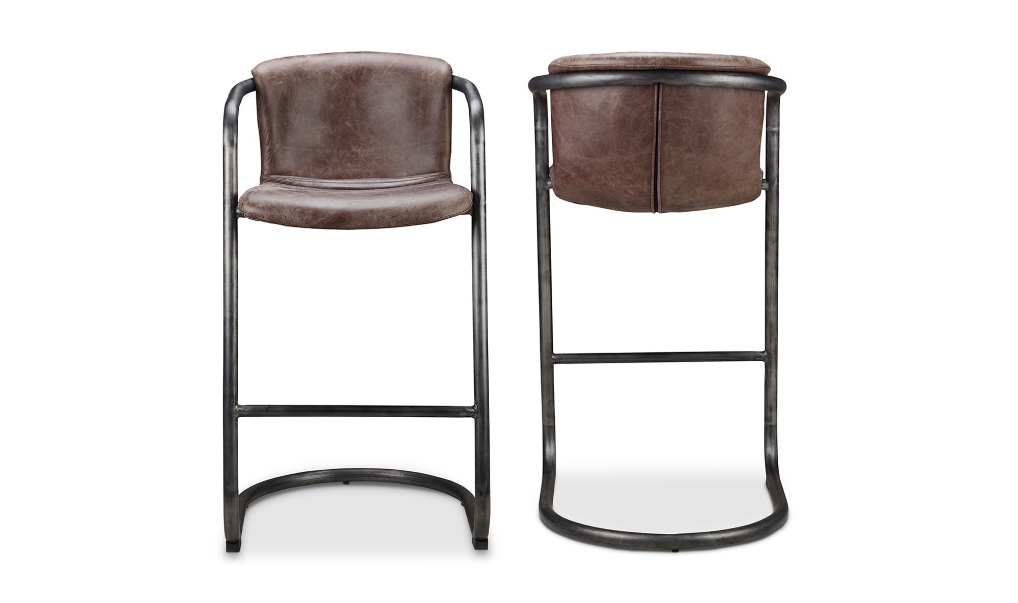 Freeman Barstool Grazed Brown Leather - Set Of Two