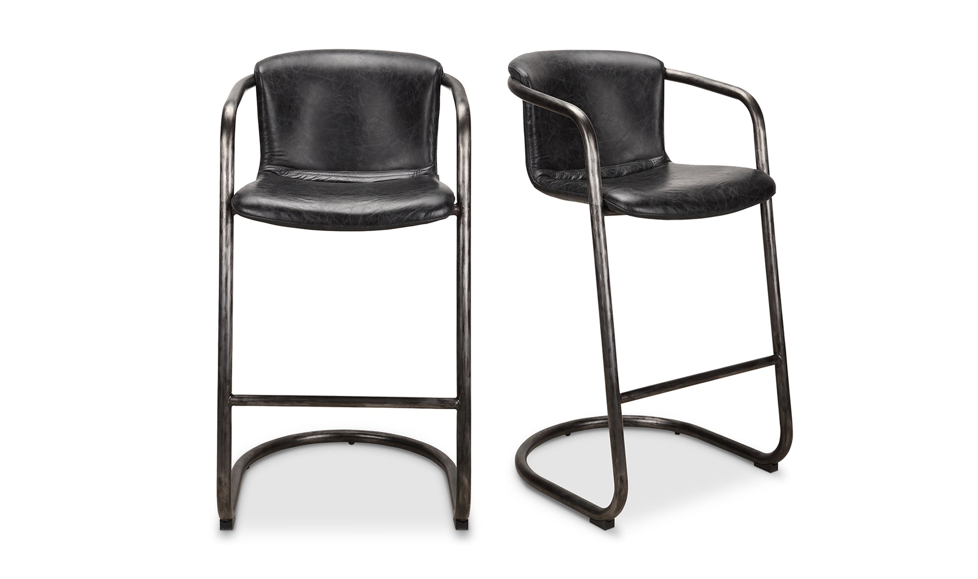 Freeman Barstool Onyx Black Leather - Set Of Two
