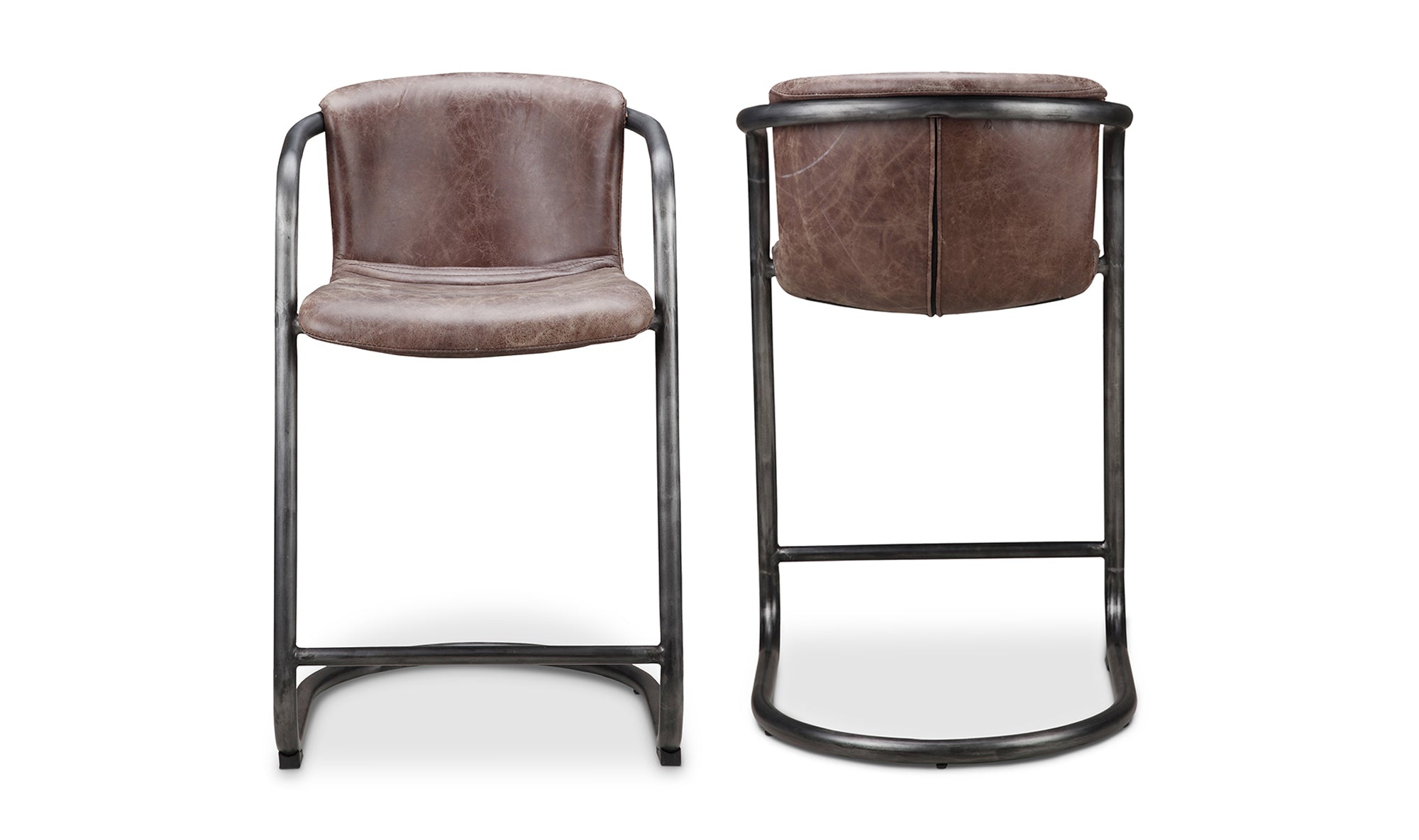 Freeman Counter Stool Grazed Brown Leather - Set Of Two