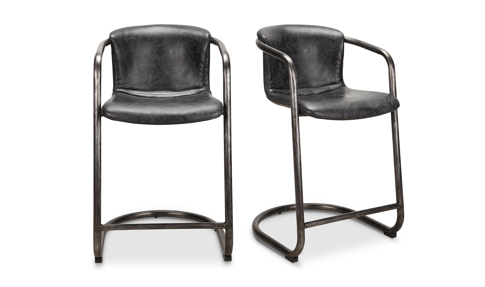 Freeman Counter Stool Onyx Black Leather - Set Of Two