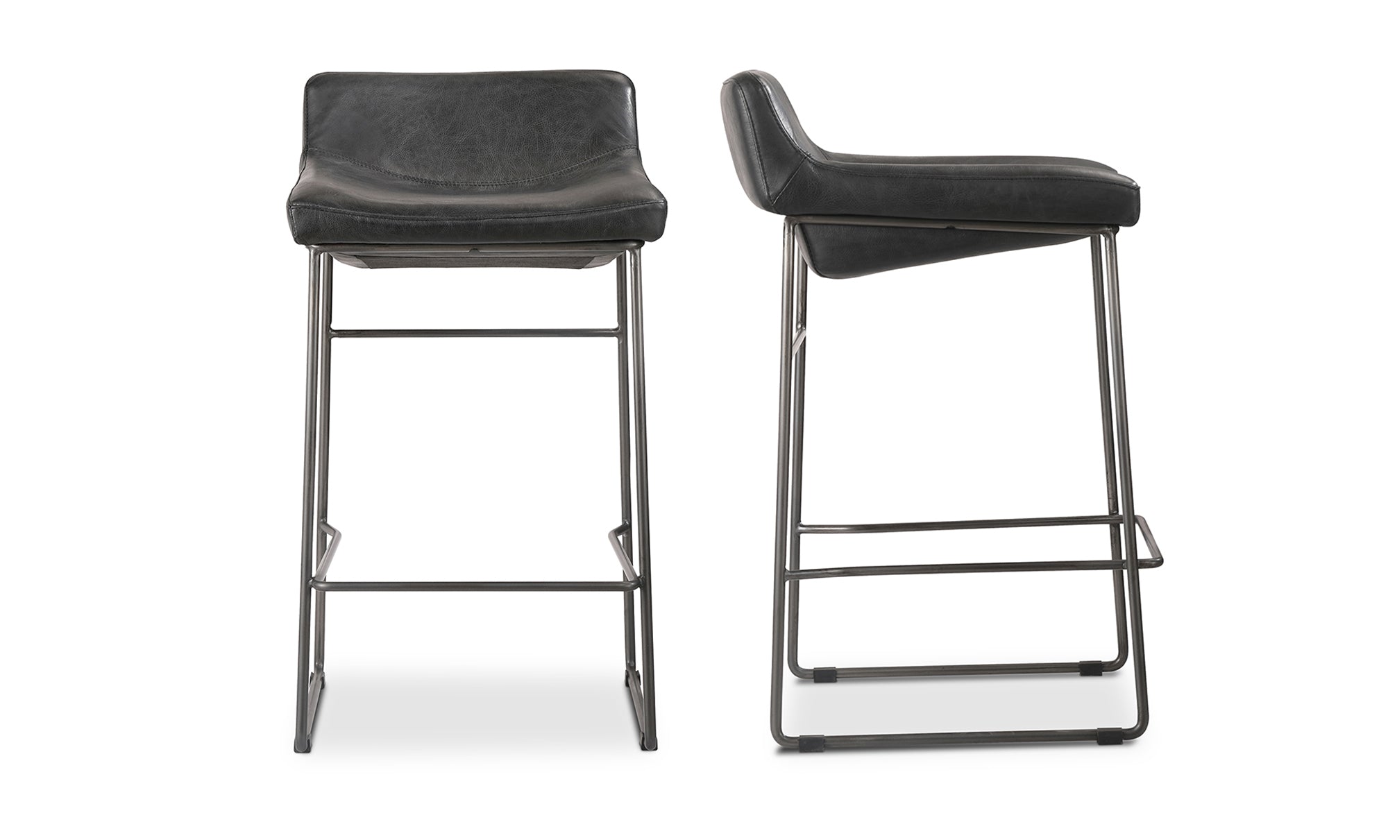 Starlet Counter Stool Onyx Black Leather - Set Of Two