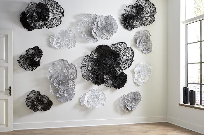 Flower Wall Art, Large, Black, Metal