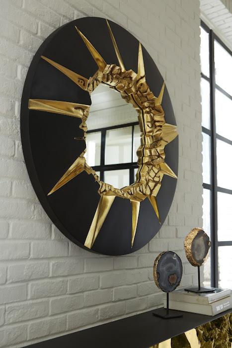 Circular Cracked Mirror, Black & Gold