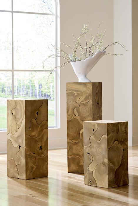 Teak Slice Pedestal, Square, Bleached , SM