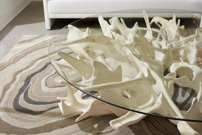 Cast Root Coffee Table, Faux Bleached Finish, With 82" Glass