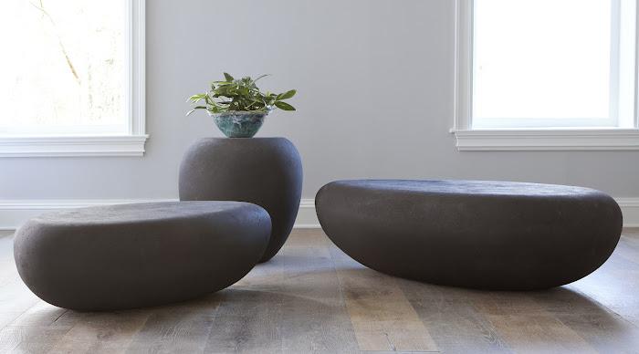 River Stone Coffee Table, Charcoal Stone, Large