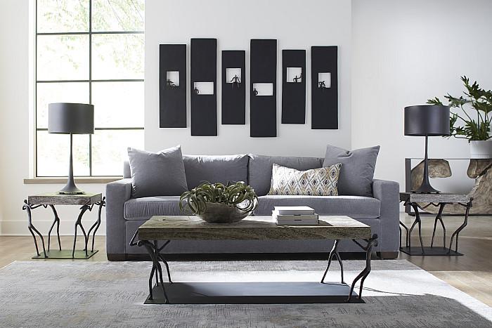 Atlas Side Table, Chamcha Wood, Gray Stone Finish, Metal