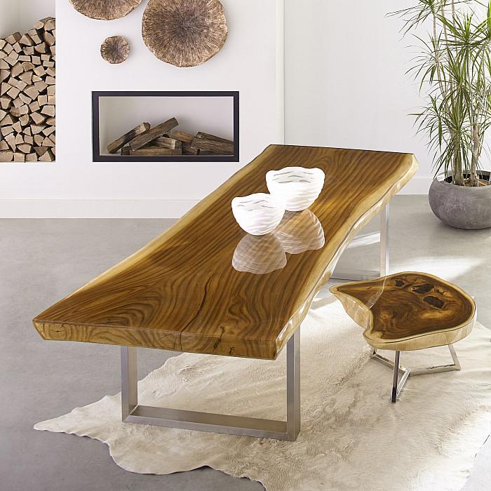 Captured Edge Coffee Table, Natural Finish w/Stainless Steel Legs, Glossy