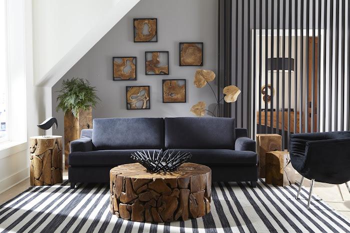 Framed Slice Wall Tile, Teak Wood, Black Frame