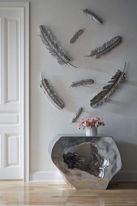 Feathers Wall Art, Large, Silver Leaf, Set of 2