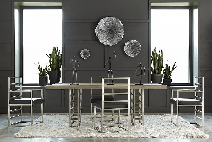 Ladder Dining Table, Suar Wood, Gray/Silver Finish