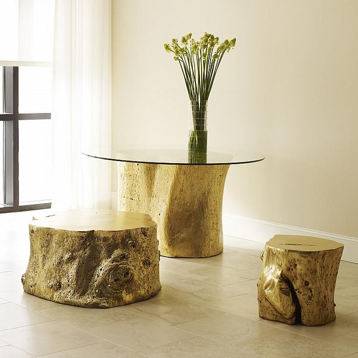 Log Side Table, Gold Leaf