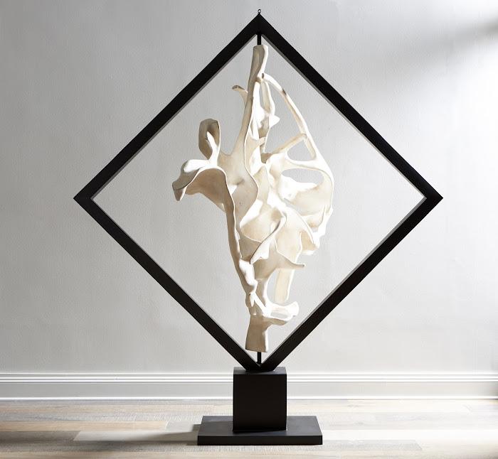 Cast Revolving Diamond Sculpture, Faux Bleached