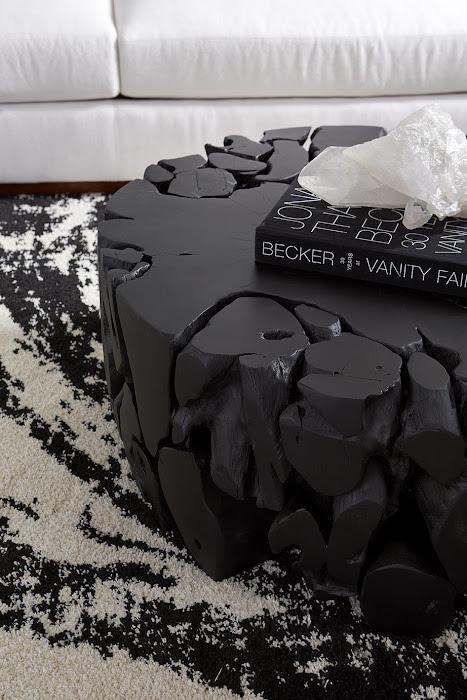 Teak Chunk Round Coffee Table, Black