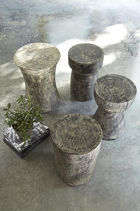 Curved Wood Stool, Thin, Gray Stone