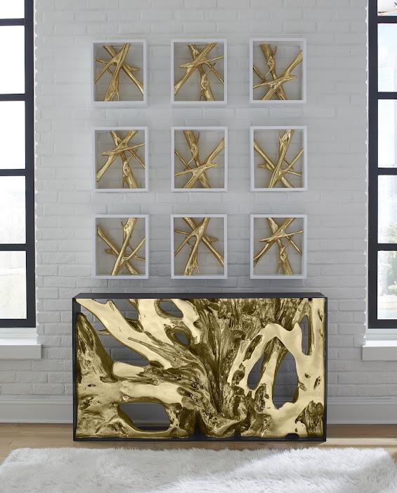 Cast Root Metal Framed Console Table, Resin, Gold Leaf, SM