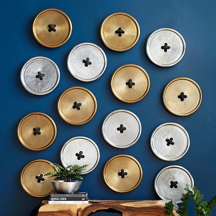Button Wall Tile, Hammered Metal, Brass Finish