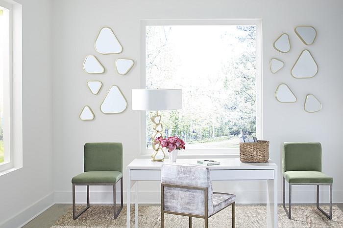 Frozen Dining Chair, Green Velvet Fabric, Industrial Brass Metal Frame